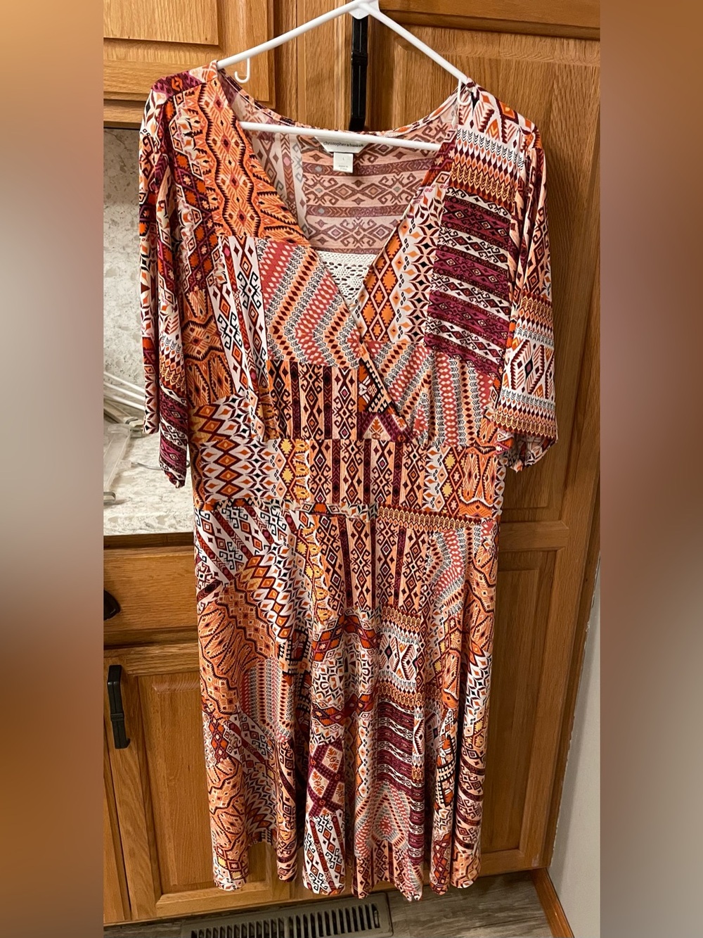 Christopher & Banks Orange and White Aztec-Print Midi Dress